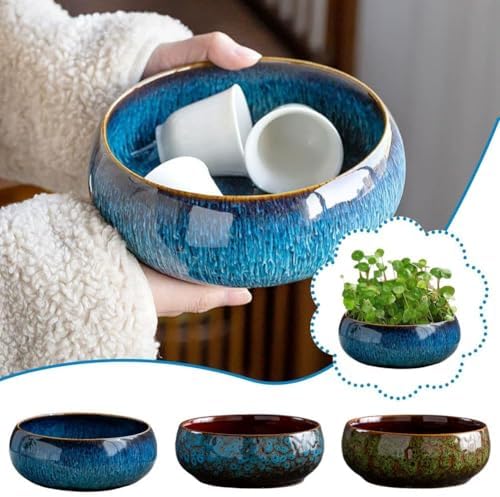 6-Inch Glazed Ceramic Shallow Lotus Water Plant Bowl Planter - Image 4