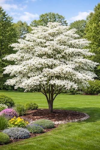 White Dogwood Tree Live Plant 3-4 Ft Tall – Cornus Florida – Huge 4 Inch White Blooms – Outdoor Ornamental Flowering Tree for Yard, Landscaping & Garden – Hardy Deciduous Dogwood - Image 2