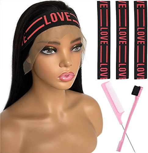 Wig Band, 3 Pcs Lace Melting Bands For Wig, Edge Wrap To Lay Edges Latex And Nylon, Adjustable Size, 5 Piece Set, For Lace Front Wigs, Keeps Wigs In Place (Blackred, Unisex, Adult) by Iraatraa