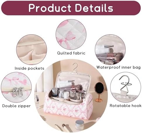 GISMTR Quilted Hair Tools Travel Case, Cotton Portable Storage Bag with Hanging Hook for Hair Curler Accessories, Cute Dustproof Travel Organizer - Image 3