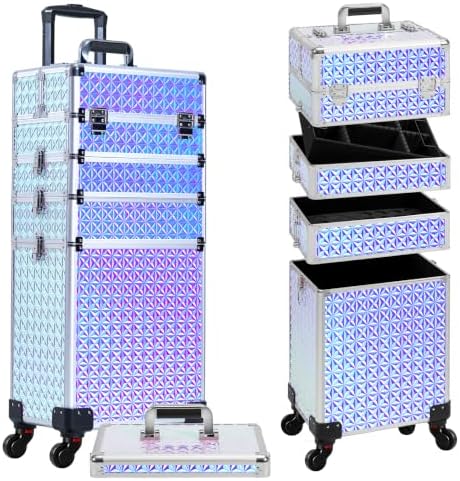 AROUS 5 in 1 Rolling Makeup Train Case with Lid Cosmetology Case on Wheels by Unknown