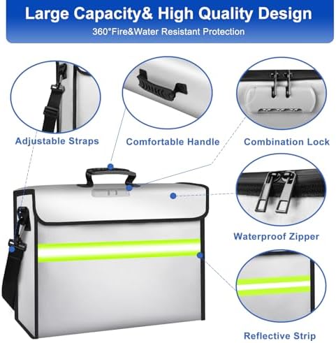 Fire Proof Bag for Documents with Removable Folder Layers/Money Bag 6500°F,Fireproof Waterproof Bag with Lock,Portable Home Travel Fire Box Safe for Documents/Valuables/Cash(14.1x9.5x4.2 inches) - Image 5