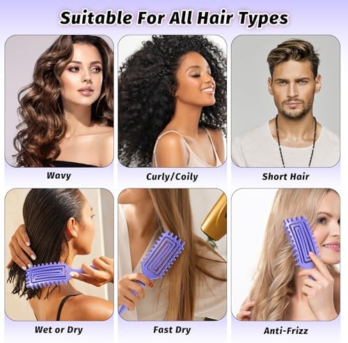 Curly Hair Brush Defining, Vented Curl Defining Brush for Effortlessly Detangling Shaping and Styling Women's Men's Curls on All Wet or Dry Hair Types, Reduces Frizz (Purple) - Image 3