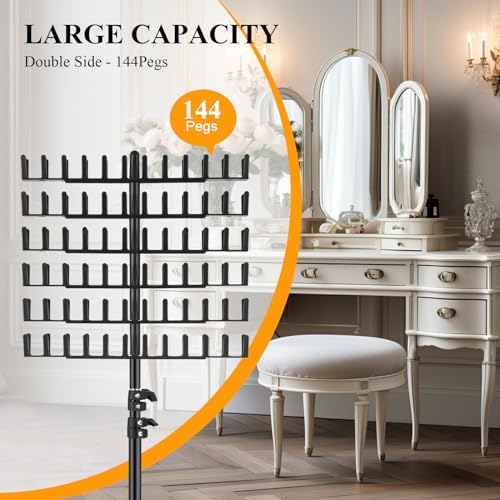 JANMPASK Braiding Hair Rack Height Adjustable 144 Pegs Braiding Rack Hair Extension Holder with Hair Braiding Tools Hair Divider Rack for Braiding Hair Separator Stand (black) - Image 2