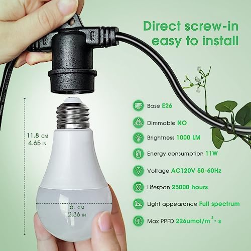Hanging Grow Light, 3 Grow Light Bulbs with 8.86ft Power Cord - Image 3
