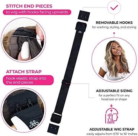 Milano Adjustable Elastic Wig Band with Hooks for Secure Fit & Comfort for Wigs and Lace Front Wigs - Wig Strap, Headband, & Wig Grip Accessories, Black - Image 2