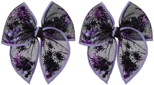 Halloween Spider Shaker Bow Hair Clips 4in Black Purple Spiderweb Mesh Tulle Fable Hair Bow Alligator Hairpins for Teen Girls Women Costume Party Accessory Gift Set of 2 by Miroksh
