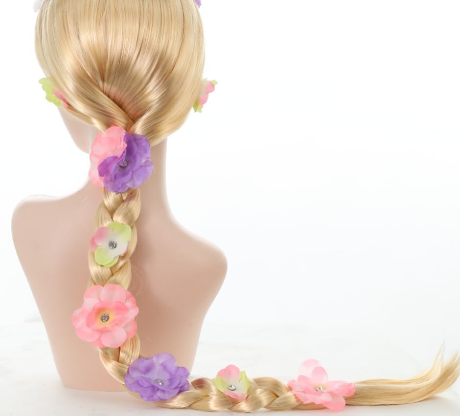 Sincere Party Girls Princess Wig,Rapunzel Plaits Blonde Wig for Girls Halloween Party,Role Playing - Image 4