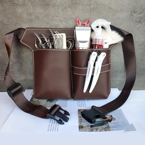 Scissor Bag,Barber PU Leather Waist Pouch,Professional Hairdressing Tools Storage Holster with Waist Belt,Hairstylist Waist Belt,Professional Hairdressing Tools Storage Holster - Image 2