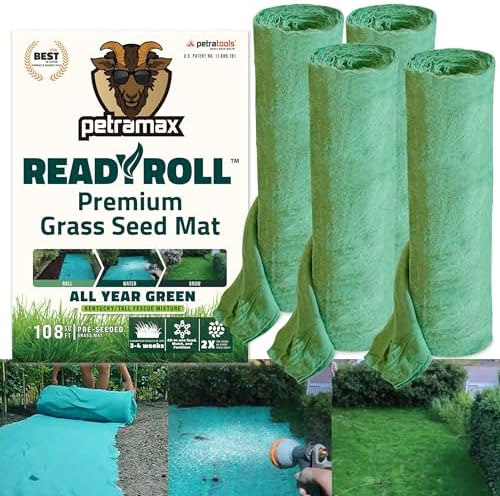Petramax ReadyRoll Biodegradable Grass Seed Mat for Lawn (432 ft.) - All Year Green 3-in-1 Tall Fescue & Kentucky Grass Seed Rolls w/Mulch & Fertilizer - Lawn Repair Patch - Just Roll, Water, Grow by PetraMax