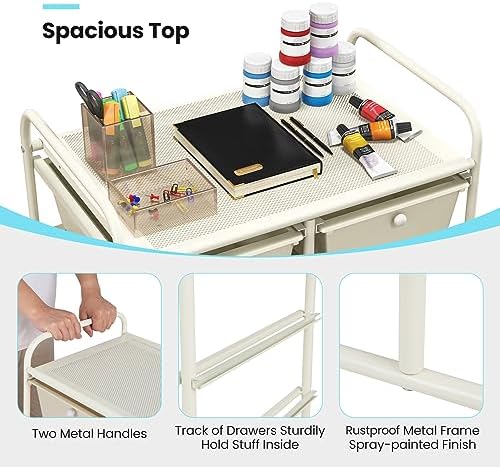 Giantex 10 Drawers Rolling Cart, Classroom Organizers, Storage Cart with Wheels, for Teacher Office Home School Supplies Tool Craft Art Paper, Ivory Color - Image 6