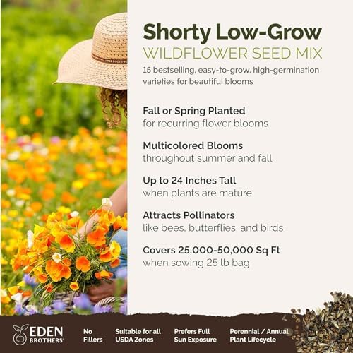 Eden Brothers Shorty Low Grow Wildflower Mixed Seeds for Planting, 25 lb, 12,000,000+ Seeds with Calendula, Cornflower | Attracts Pollinators, Plant in Spring or Fall, Zones 3, 4, 5, 6, 7, 8, 9, 10 - Image 2