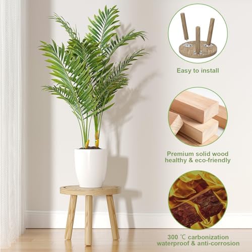 5-Pack Wood Plant Stands Indoor, Single Plant Stand for 6-12 Inch Pots, Mid-Century Modern Plant Stool, Tall Plant Stand for Large Plants for Living Room, Balcony, Office (Light Brown) - Image 4