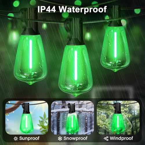 LAMPHOME 2-Pack 26Ft ST38 Green St Patrick's Day Patio Lights, Outdoor String Lights with 12+1 Shatterproof LED Edison Bulbs, Waterproof String Lights for Bistro Christmas Party Decor - Image 6