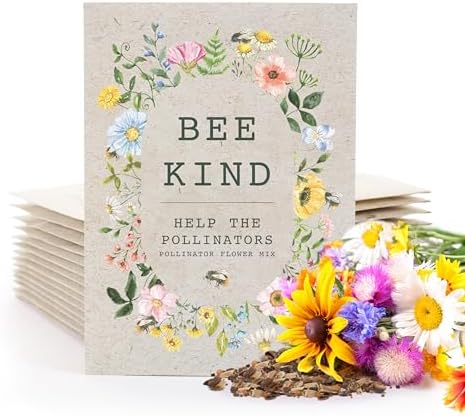 Bentley Seed Co. | Bee Kind Pollinator Flowers | Beautiful Bee Art Kraft Look Seed Packets | Environmental Favors Cards for Guests | Wildflower Mix Seed Packets | Eco-Friendly Hand Out Gift | 25 Pack by OfficialBentleySeedProducts