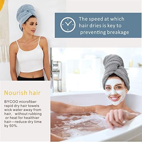 2 Pack Large Microfiber Hair Towel Wrap for Women, Anti Frizz Hair Drying Towel, Fast Dry Hair Turban for Wet Hair, Long, Thick, Curly Hair, Super Absorbent Soft Hair Towels (Blue & Gray) - Image 4