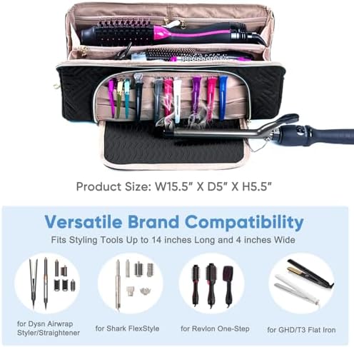 Large Hair Tools Travel Bag with Iron Mat - 2in1 Hair Tools Organizer for Hair Dryer Brush, Flat Irons, Straighteners, Curling Irons, Hair Bag, Makeup Bag, Cosmetic Bag for Travel Essentials - Image 3