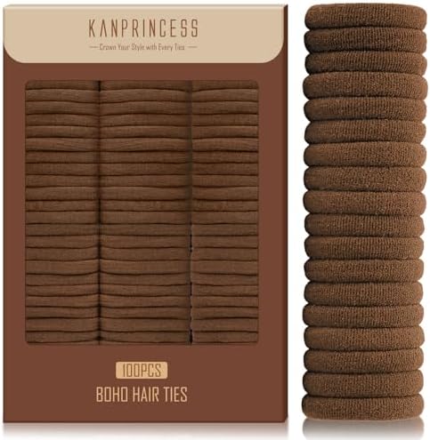 Kanprincess Brown Nylon Hair Ties, 100PCS No-Damage Soft Bands for Women by KANPRINCESS