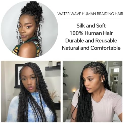 YWIGS Water Wave Human Braiding Hair for Boho Braids NC 50Grams 22inch - Image 4