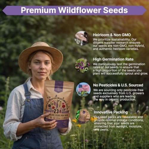 Organo Republic 23 Wildflower Seeds Annual & Perennial Mix for Indoor & Outdoors, Attract Birds & Butterflies 25,000+ Non-GMO, Heirloom Garden Seeds, 1oz Packet for Growing Wild Flowers - Image 6