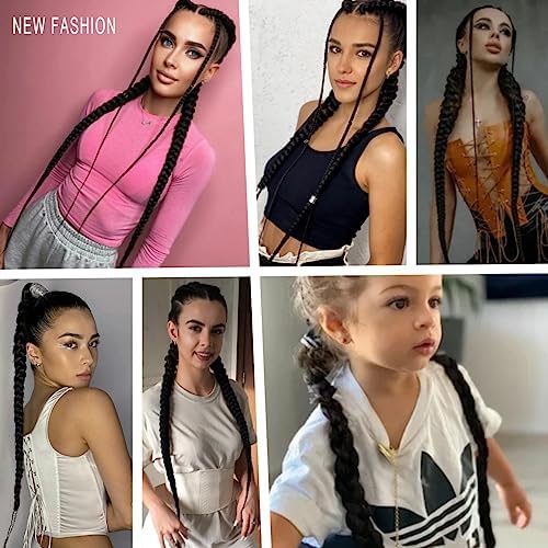 LyoRuSi Black Ponytail Extension 2 Pack Braid Ponytail Extension with Tie - Image 4