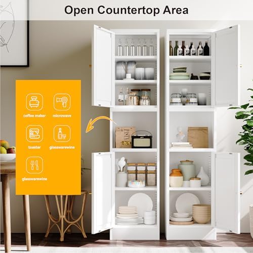 YAUWOH 2-Door Metal Storage Cabinet, Tall Slim Pantry Organizer with 3 Adjustable Shelves (120LBS/Shelf), Anti-Tipping Waterproof Cabinet for Bathroom/Kitchen/Home Office/Small Spaces, (1PC,White) - Image 6