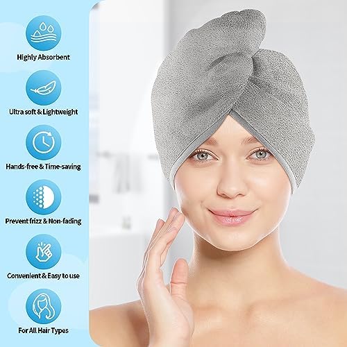 Hair Towel Wrap, 5 Pack Quick Dry Hair Wrap, Highly Absorbent Adjustable Soft Towel Wrap, Anti Frizz Hair Turban with Button & Elastic Loop Hair Towels for Women Wet, Curly, Long Hair - Image 2