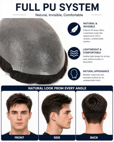 0.06mm Thin Skin Men Toupee Human Hair, #4 Light Brown - Image 2