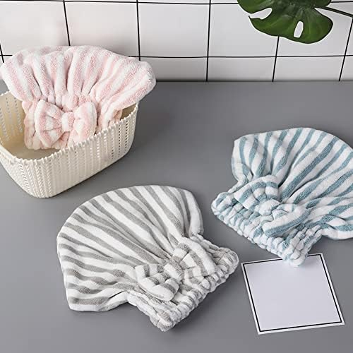 Microfiber Hair Towel Cap,Soft Absorbent Quick Drying Cap for Curly Thick Hair, Wrap Cap with Hair Brush for Women Girls (Pink&Gray White, 2) - Image 6