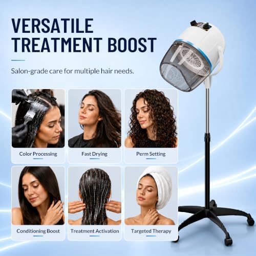 Nova Microdermabrasion Professional Hooded Floor Hair Dryer Adjustable Bonnet Hair Dryer Stand Up with Timer and Rolling Wheels for Beauty Spa Home Salon Equipment (White) - Image 7