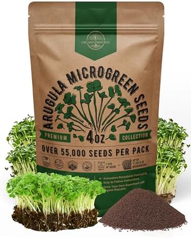 Organo Republic Arugula Sprouting & Microgreens Seeds - 55,000 Non-GMO Heirloom Seeds, Sprouts in 4 oz Resealable Bag for Planting & Growing Microgreens in Soil, Coconut Coir, Aeroponic & Hydroponic by OrganoRepublic