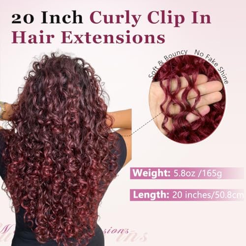 Vigorous Curly Clip In Hair Extensions,4PCS 20 inch Thick Curly Hair Extensions Lace Weft Clip Ins Invisible Natural Synthetic Hairpieces for Women,Burgundy Highlights(T1B/BUG) - Image 2