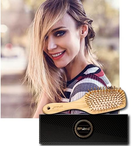 Bamboo Hair Brush with Paddle, Rounded Wood Bristles for Detangling and Gently Massaging Scalp by BFWood, Reduces Frizz and Static - Image 6