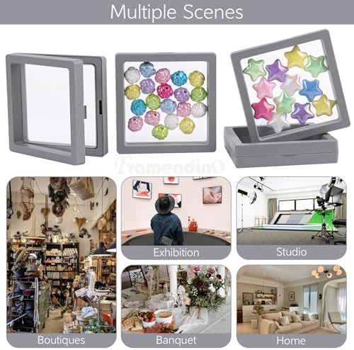 Framendino, 20 Pack Grey 3D Floating Frame Display Case Challenge Coin Holder 3.5x3.5x0.8 Stands Jewelry Storage Box for Medallion Shells Gems - Image 3