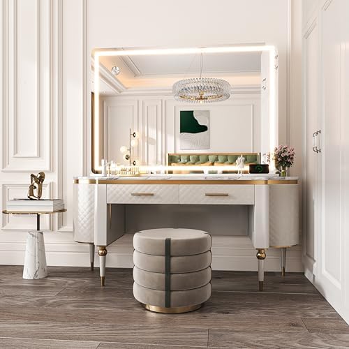 Hasipu Vanity Mirror with Lights, 55.1" x 36" LED Makeup Mirror, Lighted Makeup Mirror with Dimmable 3 Modes, Touch Screen Control Vanity Mirror Round White - Image 6