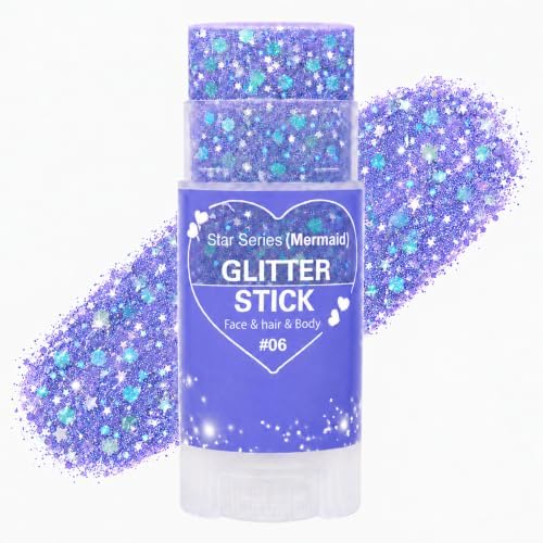 Purple Hair Glitter Stick for Kids, Mermaid Face Body Glitter Makeup with Chunky Sequins, Purple Glitter for Hair Face Body, Mardi Gras Accessories, Halloween Carnival Festival Rave Party (06Purple) by Yeweian