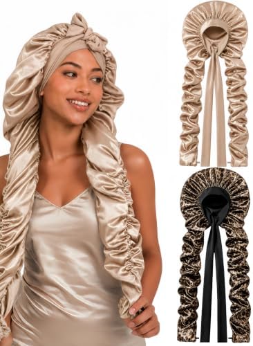 Double Layer Slik Like Satin Bonnet, 33-43" XXL Bonnet for Braids Long Hair by Kemispary