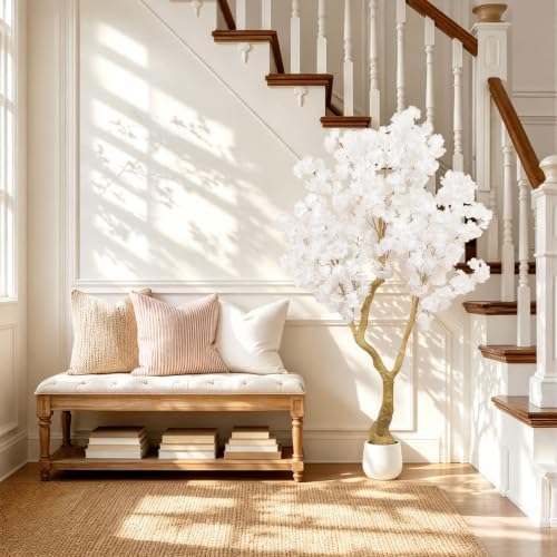 White Artificial Cherry Blossom Tree 5FT with Sturdy White Planter - Image 2