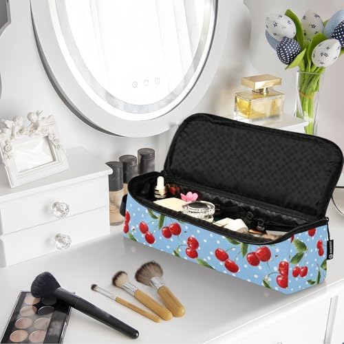 Hair Tools Travel Bag with Heat Resistant Mat 2-in-1 Hot Tools Travel Bag Organizer Flat Curling Iron Travel Case for Straightener Light Blue Dots Red Cherry - Image 7
