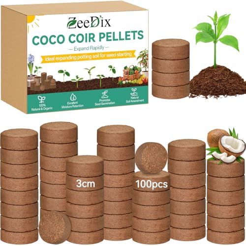 ZeeDix Coco Coir Pellets, 100 Pcs 30mm Seed Starter Soil Pods for Planting by ZeeDix