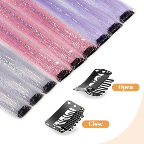 Colored Hair Extensions Mix Tinsel, Clip in Glitter Fairy Hair for Girls - Image 5