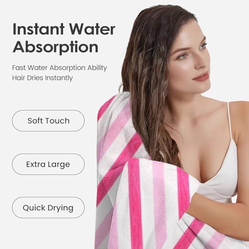 JML Microfiber Bath Towels, 2 Pack, 30" x 60", Cabana Stripe Pink - Image 5