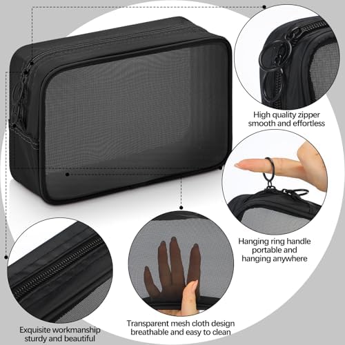 Weewooday 4Pcs Mesh Makeup Bag, Black, Large, Classic - Image 3
