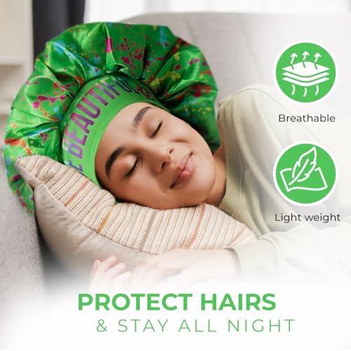 Discover reversible premium double layer silk satin sleeping bonnets designed for hair protection, moisture retention, and all-night comfort. Keep your hair healthy and frizz-free-green - Image 3
