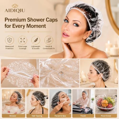 100PCS Larger Shower Caps Disposable, Thicker Waterproof Plastic Elastic Hair Bath Caps, Plastic Hair Caps for Women, Spa, Home Use, Hotel and Hair Salon, Portable Travel - Image 3