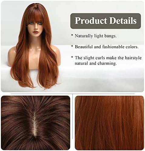 HAIRCUBE Long Auburn Wig with Bangs Layered Curly Orange Wigs for Women Natural Synthetic Wigs for Daily Use (pelucas de cabello natural) - Image 2