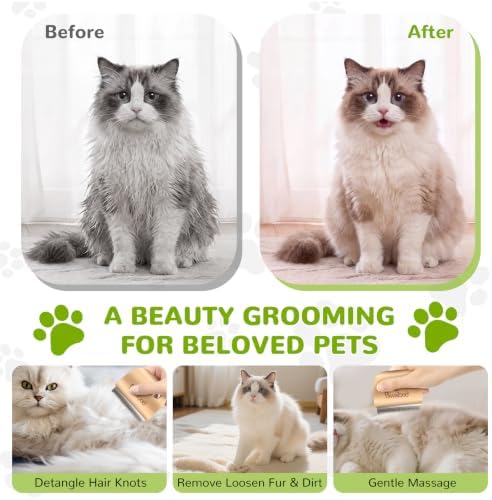 Pawaboo Deshedding Brush for Dogs & Cats, Dog Hair Removal Comb with Ergonomic Gripping, Wooden Grooming Shedding Brush for Long Hair Dogs and Cats, Hangable Pet Cleaning Comb Supplies, 3 Inch, Wood - Image 5