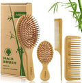 MRD Hair Brush Set, Natural Bamboo Comb Paddle Detangling Hairbrush, Wide-tooth and tail comb No Bristle, suit for Women Men and Kids Thick/Thin/Curly/Dry Hair Gift kit by MRD-Beauty