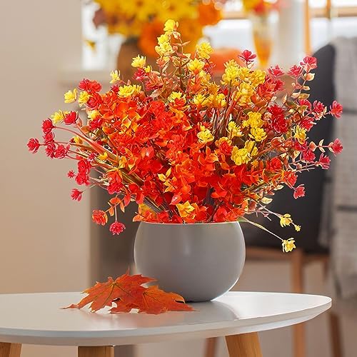 WILLBOND 12 Bundles UV Resistant Faux Flowers, Red, Yellow, Bright Orange - Image 6