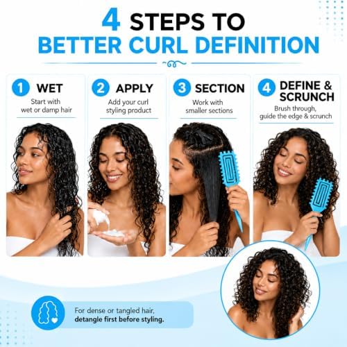 Curly Hair Brush Candybrush Curl Defining Brush for Detangling Shaping and Defining Curls for Women, Men, Wet & Dry Hair (Sky Blue) - Image 4